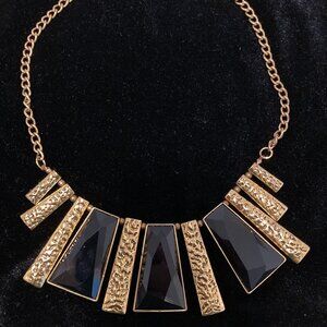 Vintage Art Deco Black And Gold Tone 16" to 19" Bib Necklace